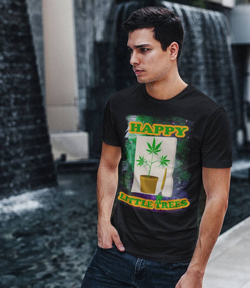 T-Shirt Crew Neck / Black / S Happy Little Trees T-Shirt by Daveed Benito